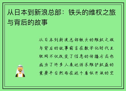 从日本到新浪总部：铁头的维权之旅与背后的故事