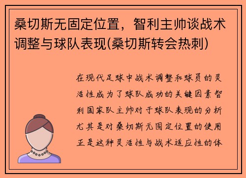 桑切斯无固定位置，智利主帅谈战术调整与球队表现(桑切斯转会热刺)