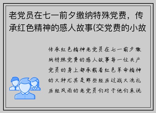 老党员在七一前夕缴纳特殊党费，传承红色精神的感人故事(交党费的小故事)